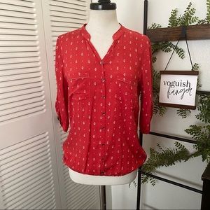 LCW Casual|XL|Red Southwestern Print Slash Neckline Front Pocket Blouse